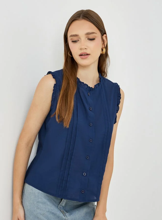 Take Two Take Two Solid Sleeveless Buttoned Shirt