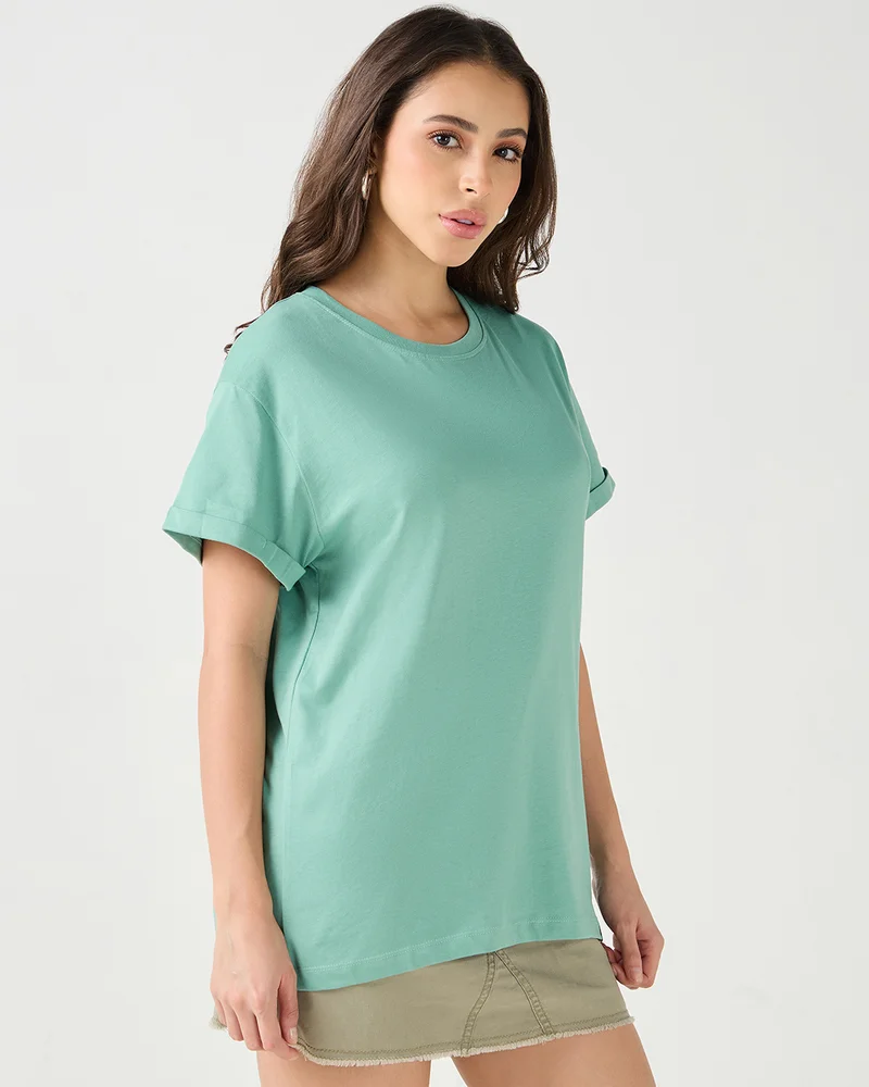 bewakoof Women's Granite Green Boyfriend T-shirt