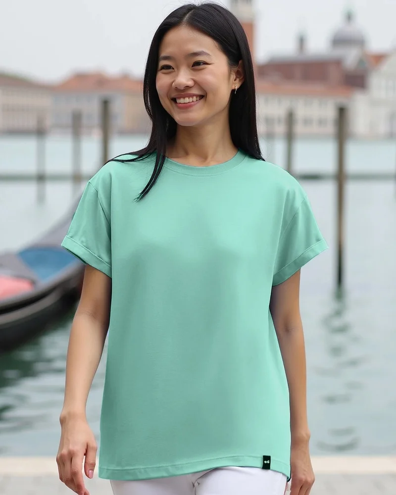 بيواكوف تيشيرت نسائي أخضر جرانيت بقصة بوي فريند