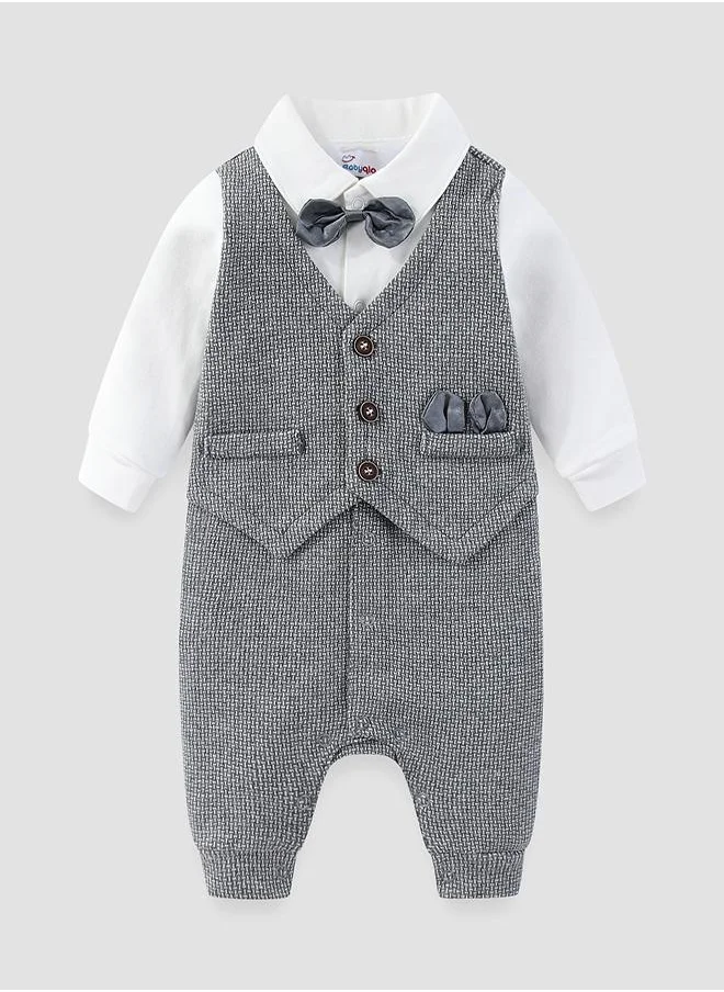 babyqlo Gray Waistcoat Romper with Bow Tie