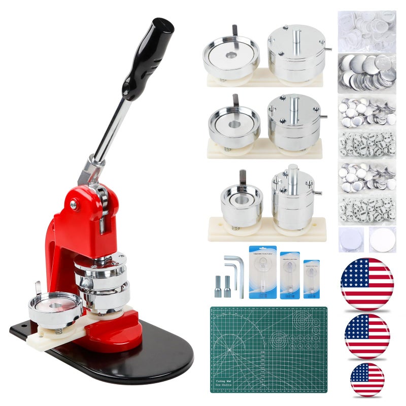 Happizza Button Maker Machine MultipleSizes  Button Pin Maker 1252253inch Interchangeable Buttonmodels Badge Button Press Machine with 300 Sets Button Maker Supplies Circle CutterCutting Mat