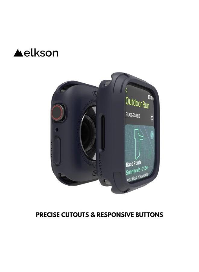 elkson - Compatible with Apple Watch 45mm Bumper Case, Quattro 2.0 Series Rugged Case for Apple Watch and iWatch Series 7, Military Grade Durable Protective Cover, Flexible Shock Proof, Blue - Image 1