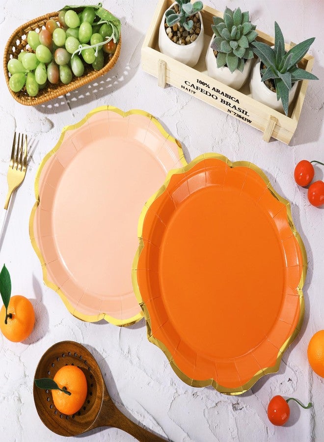 Whaline 30Pcs Orange Paper Plates 9 Inch Gold Foil Scalloped Disposable Plate Retro 3 Colors Dessert Salad Plate for Graduation Birthday Baby Shower Wedding Party Supplies Table Decor - Image 5