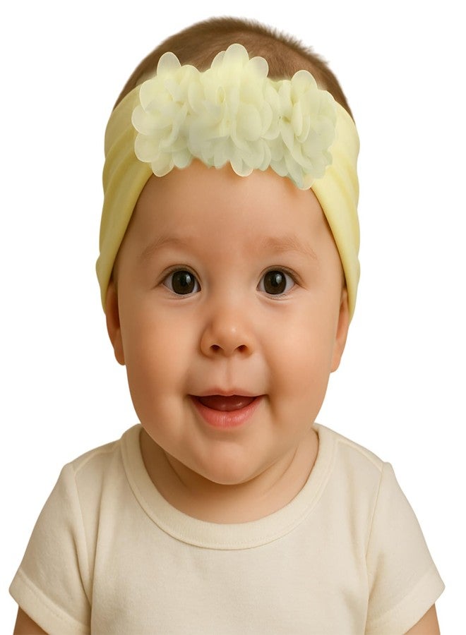 SYGA Baby Headbands Nylon Strechable Soft Flower Bow Hairbands for Newborns, Infants, Toddlers and Kids 0-3 Years (Beige) - Image 1