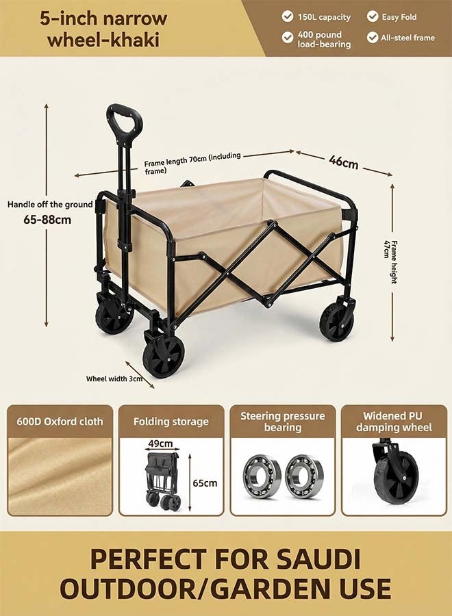 Beauenty Folding Wagon Garden Cart Folding Trolley Cart Outdoor Wagon Collapsible With Removable Fabric Festival Garden Camping Picnic Cart Supports Max 440lbs Capacity Transport Trailer（khaki） - Image 2