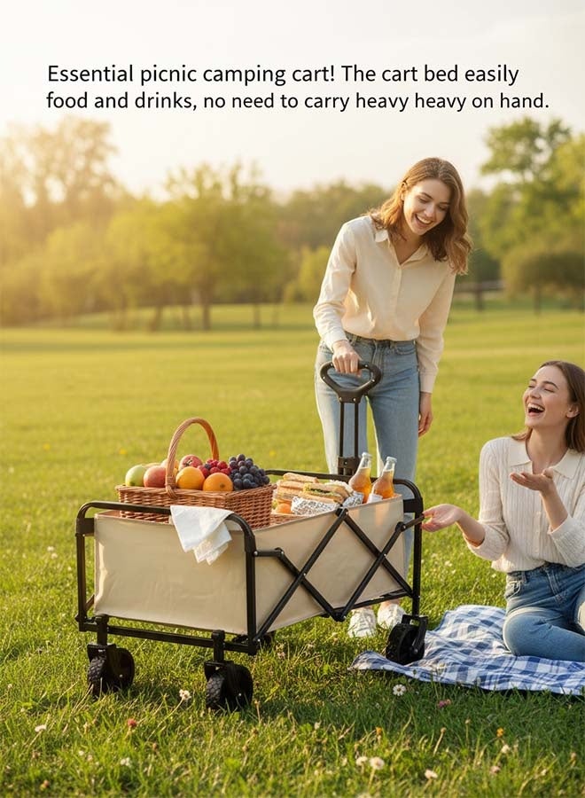 Beauenty Folding Wagon Garden Cart Folding Trolley Cart Outdoor Wagon Collapsible With Removable Fabric Festival Garden Camping Picnic Cart Supports Max 440lbs Capacity Transport Trailer（khaki） - Image 5