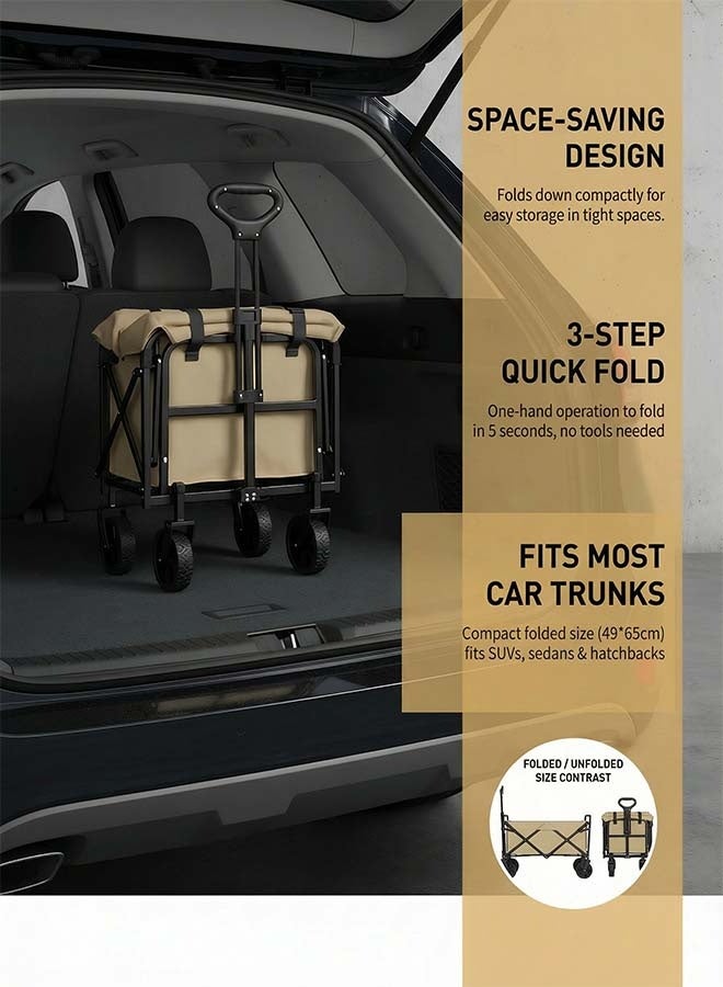 Beauenty Folding Wagon Garden Cart Folding Trolley Cart Outdoor Wagon Collapsible With Removable Fabric Festival Garden Camping Picnic Cart Supports Max 440lbs Capacity Transport Trailer（khaki） - Image 4