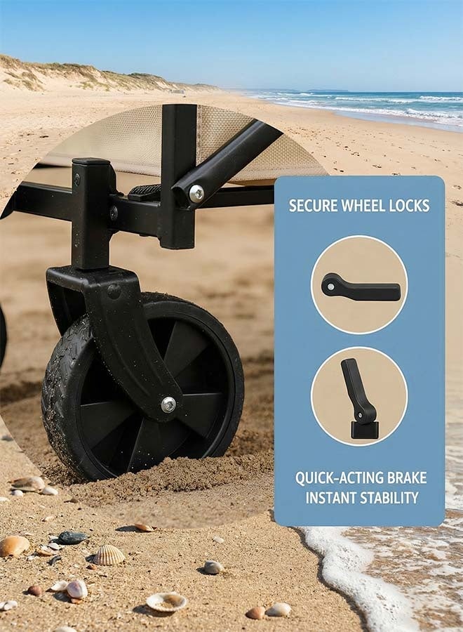 Beauenty Folding Wagon Garden Cart Folding Trolley Cart Outdoor Wagon Collapsible With Removable Fabric Festival Garden Camping Picnic Cart Supports Max 440lbs Capacity Transport Trailer（khaki） - Image 3