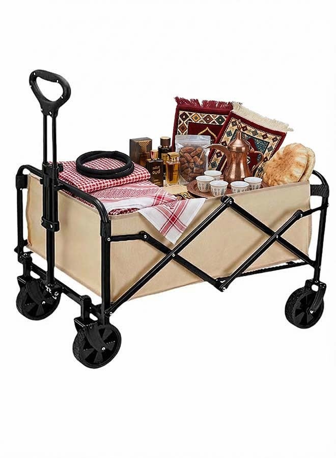 Beauenty Folding Wagon Garden Cart Folding Trolley Cart Outdoor Wagon Collapsible With Removable Fabric Festival Garden Camping Picnic Cart Supports Max 440lbs Capacity Transport Trailer（khaki） - Image 1
