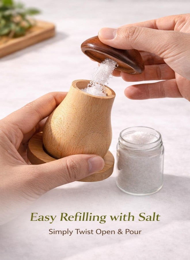 Teraabliss Bamboo Salt and Pepper Shakers Set with Stand Natural Wooden Spice Dispenser Bottles, Refillable Salt & Pepper Holder Set for Kitchen,Restaurant (Mushroom Pepper & Salt Shaker) - Image 5