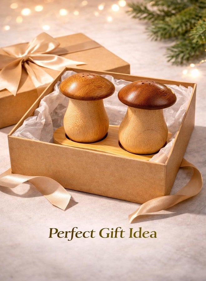 Teraabliss Bamboo Salt and Pepper Shakers Set with Stand Natural Wooden Spice Dispenser Bottles, Refillable Salt & Pepper Holder Set for Kitchen,Restaurant (Mushroom Pepper & Salt Shaker) - Image 4