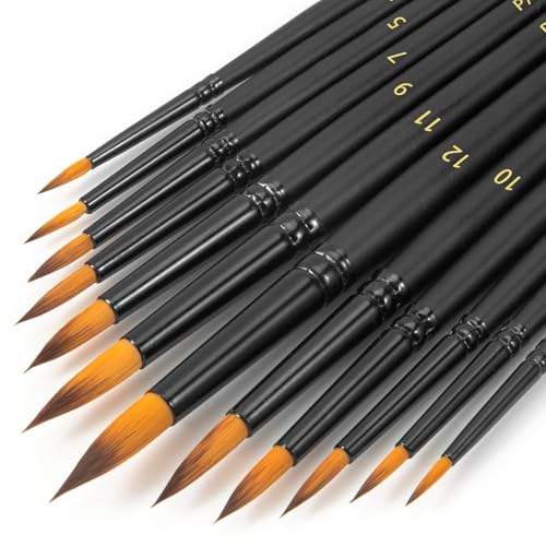 FENORKEY Watercolor Brushes Professional Set，12pcs Artist Watercolor Paint Brushes，Round Painting Brush for Watercolor, Acrylics, Ink, Gouache(Black) - Image 2