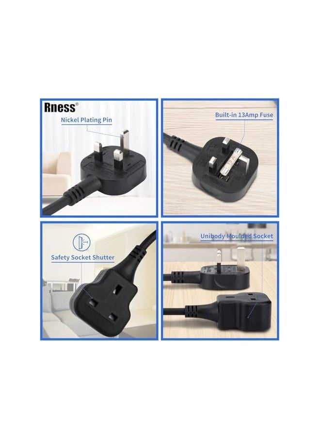 Rness Rness Extension Lead with Fused Mains,1 Way Extension Cord 9.84FT/3M with UK 3 Pin Plug Power Strip Surge Protected,Copper Bold Extension Cable,Tough and Fireproof (3M)  - Image 4