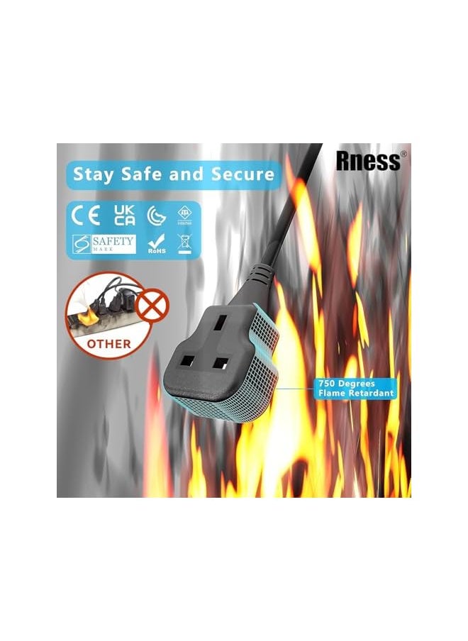 Rness Rness Extension Lead with Fused Mains,1 Way Extension Cord 9.84FT/3M with UK 3 Pin Plug Power Strip Surge Protected,Copper Bold Extension Cable,Tough and Fireproof (3M)  - Image 3