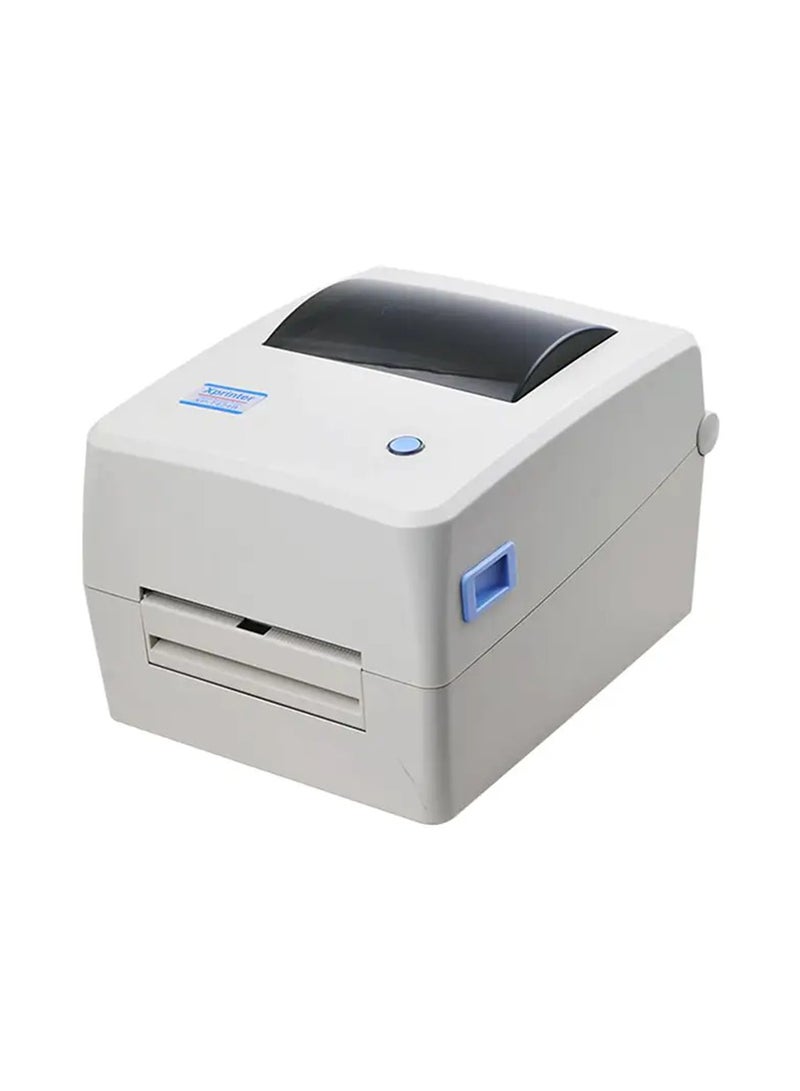 Xprinter Professional barcode printer with ink roll and thermal paper support, model XP-TT424B, white