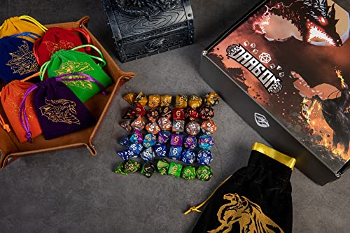 PUGED DND Dice Set 42 Pcs Polyhedral Dungeons and Dragons Rolling Dice for DD RPG MTG Table Games Dice Bulk with Colorful Drawstring Bags and Dice Tray DoubleColor - Image 5