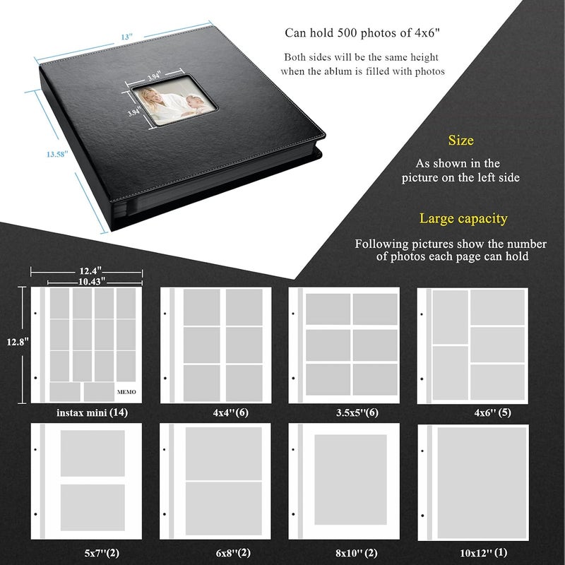1DOT2 Photo Album Self-Adhesive, 100 Pages Sticky Page, Leather Cover, Magnetic Scrapbook Family Albums for Christmas Gifts, Birthday Wedding Memory Photo Book 4X6, 5X7, 6X8 8X10 Big Black - Image 2