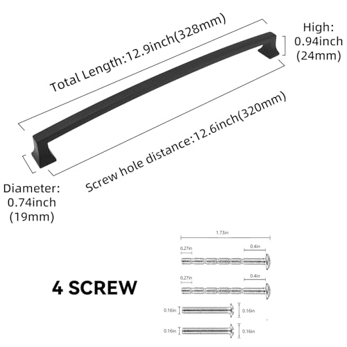 BUKOBYHE 10 Pack 12-5/8 Inch(320mm) Cabinet Pulls Matte Black Kitchen Cabinet Pulls Drawer Pulls Solid Cabinet Hardware - Image 2