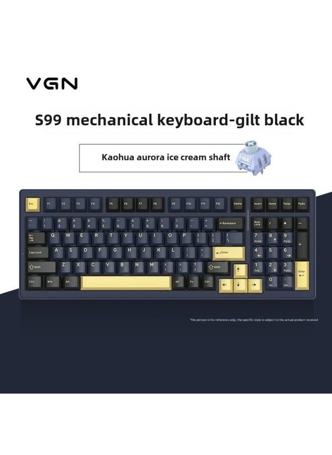 Generic - VGN S99 Bluetooth Three-mode Hot-plug Single-key Slotted GASKET Structure Customized Mechanical Keyboard Other-Colour:S99 Aurora Ice Cream Shaft Gilded Black Rgb-three Modes - Image 1