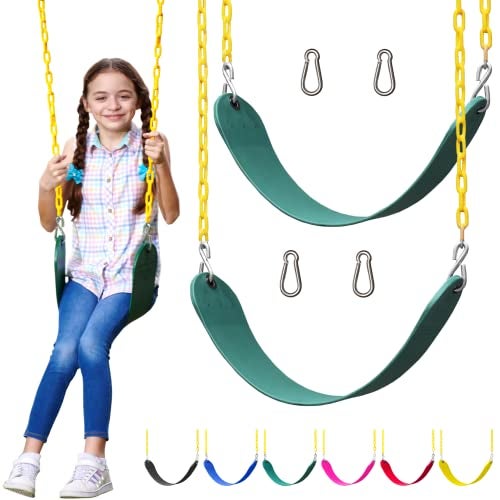 Jungle Gym Kingdom Swings for Outdoor Swing Set - Pack of 2 Swing Seat Replacement Kits with Heavy Duty Chains - Backyard Swingset Playground Accessories for Kids (Green) - Image 1