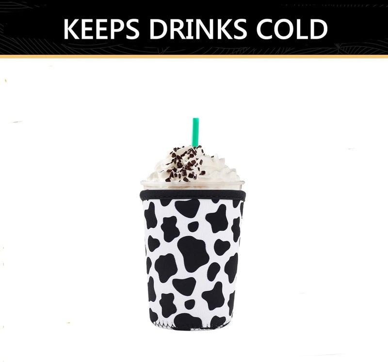 YR Reusable Neoprene Insulator Sleeve for Iced Coffee Cups, 3 Pack Coffee Coolies sleeves for Iced u0026 Hot Drinks, Cold Beverage Cooler Compatible with Starbucks Coffee and More (Cow) - Image 4
