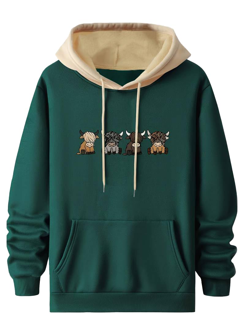 TAGDO® Men's Casual Woolen Cartoon Print Hoodie for Man | Sweatshirt for Man (Bull-HDY-2044-Dark Green-L) - Image 1