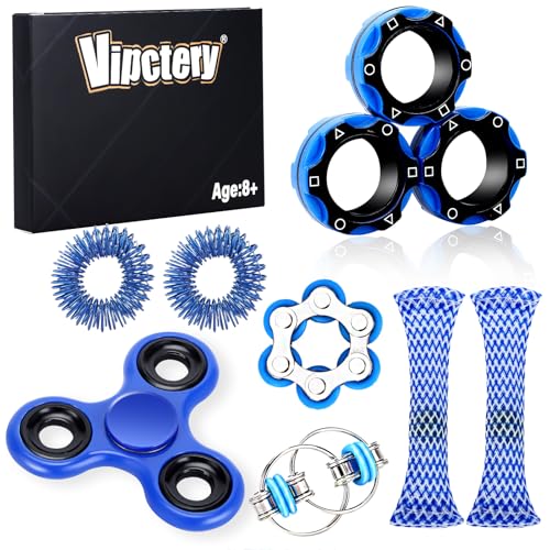 Vipctery 8Pcs Fidget Toys for Kids Easter Basket Stuffers Gifts for Teens Boys ADHD Autism Toys Adults EDC Cool Gadgets Desk Toys Fidgets for Classroom Magnetic Fidget Rings Figette Spinner - Image 1