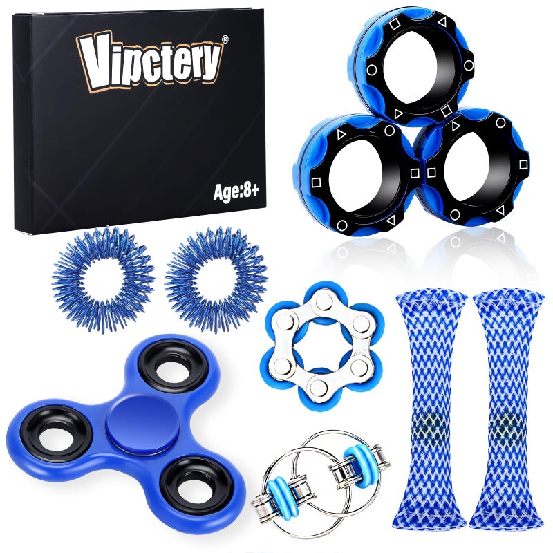 Vipctery 8Pcs Fidget Toys for Kids Easter Basket Stuffers Gifts for Teens Boys ADHD Autism Toys Adults EDC Cool Gadgets Desk Toys Fidgets for Classroom Magnetic Fidget Rings Figette Spinner - Image 3