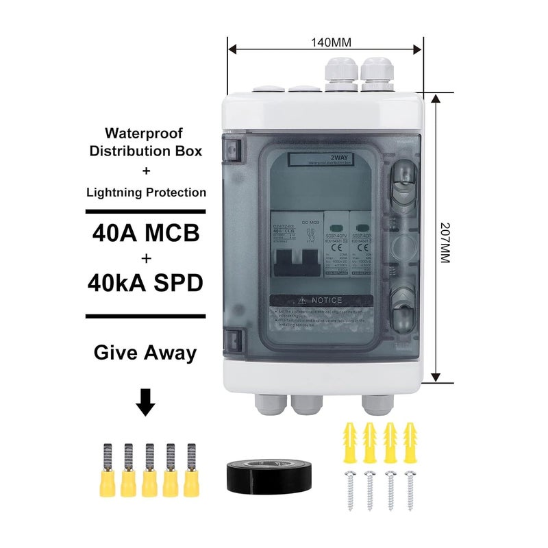 PA66 Solar Combiner Box with 40A Circuit Breaker and Thunder Protection - Image 3