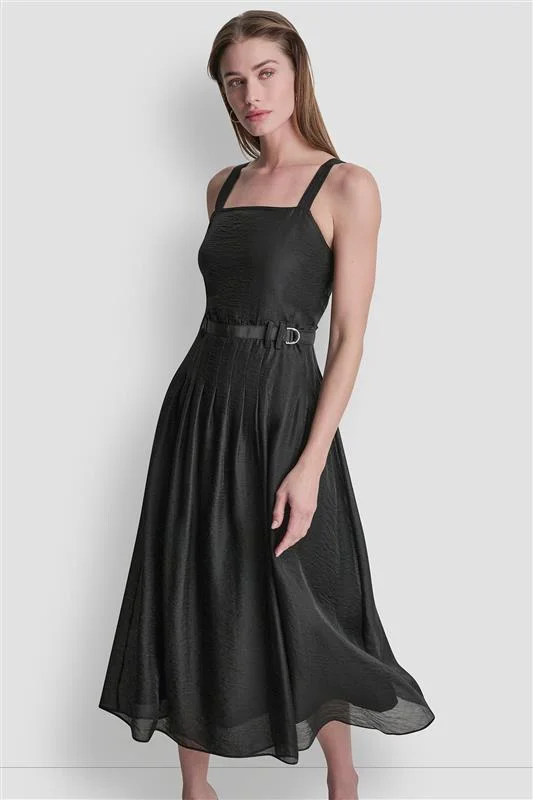 د ك ن ي SLEEVELESS BELTED GAZARE DRESS