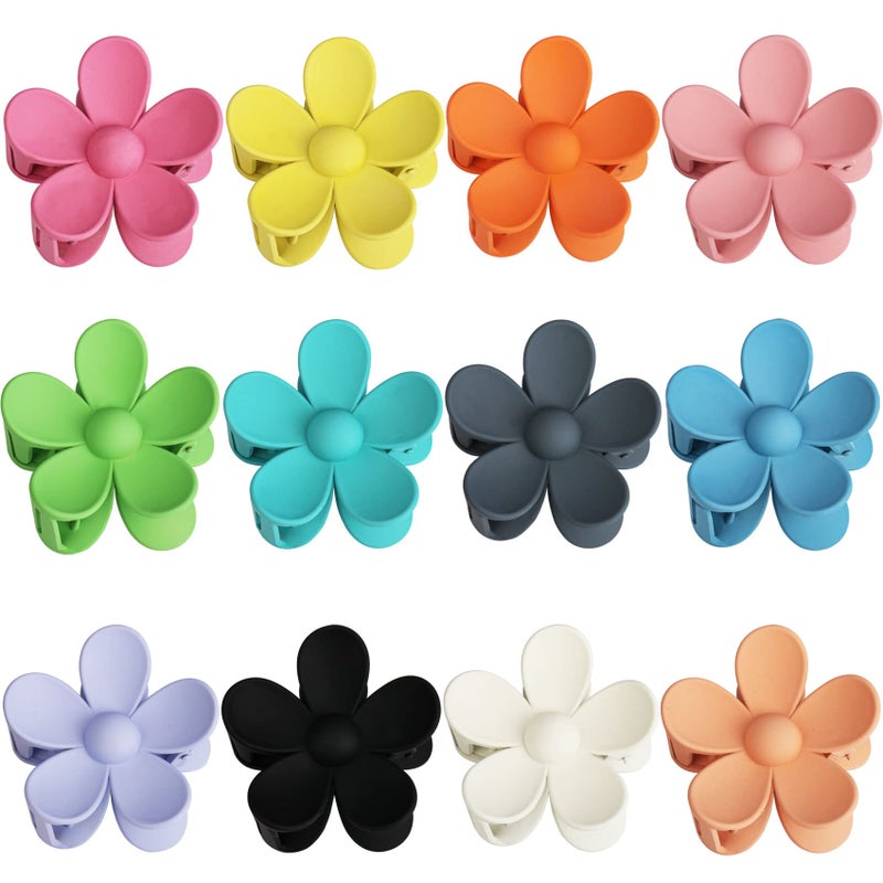 Messen 12-Piece Flower Claw Clips - Large Jaw Clips for Women & Girls - Thick & Thin Hair - 12 Colors - Matte, Non-Slip, Strong Hold - Image 1