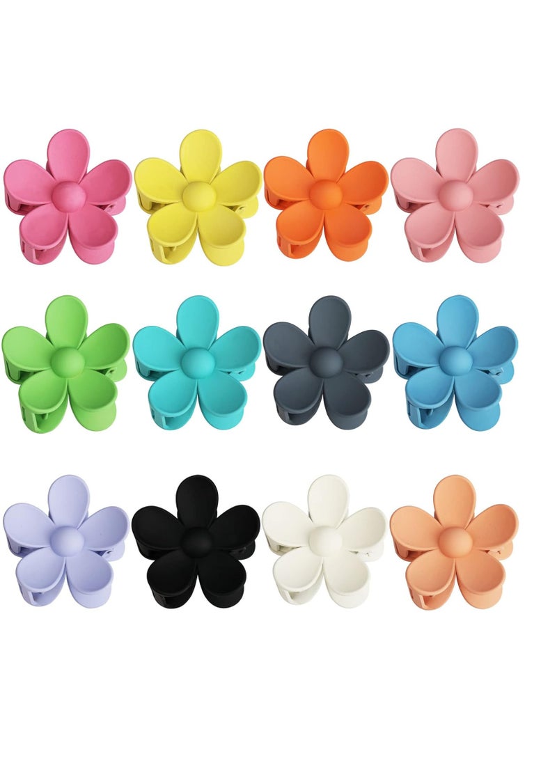Messen 12 Pieces Flower Claw Clips Large Jaw Clips for Women Girls Thick Hair 12 Colors Matte Big Clips Non Slip Strong Hold Hair Catch Clamps Barrettes Headwear Accessories for Thin Hair  - Image 1