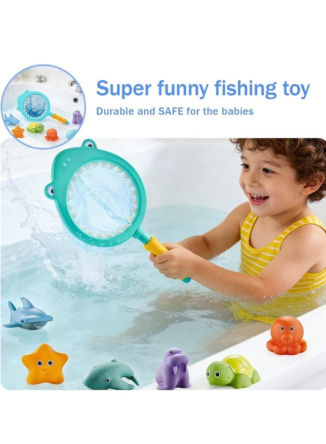 7 Pcs Bath Toy Set, Fish Net Game in Bathtub Bathroom, Floating Animals Squirts Toys Games Playing Set with Fishing Net,Ocean Animal Bath Toys, for Pool, Bathtub, Beach - Image 3