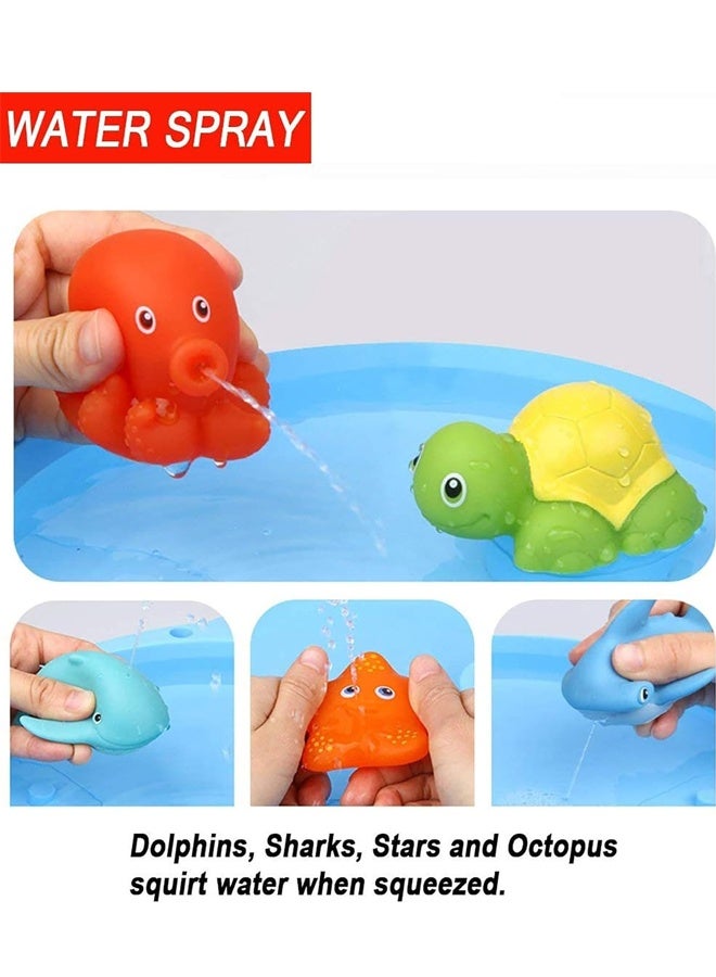 7 Pcs Bath Toy Set, Fish Net Game in Bathtub Bathroom, Floating Animals Squirts Toys Games Playing Set with Fishing Net,Ocean Animal Bath Toys, for Pool, Bathtub, Beach - Image 4