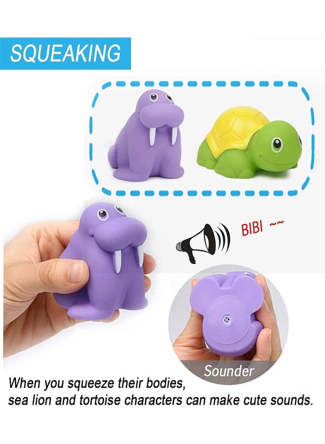 7 Pcs Bath Toy Set, Fish Net Game in Bathtub Bathroom, Floating Animals Squirts Toys Games Playing Set with Fishing Net,Ocean Animal Bath Toys, for Pool, Bathtub, Beach - Image 5