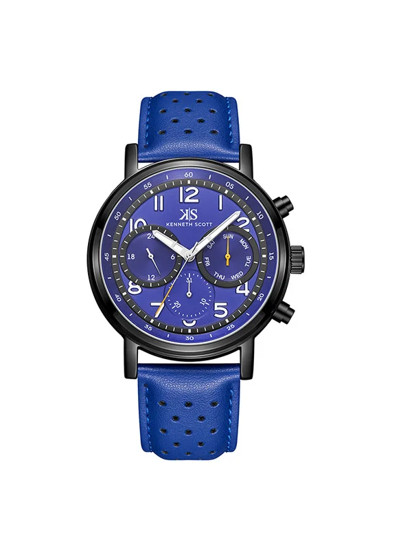 KENNETH SCOTT Kenneth Scott K24119-BLNN Men's Analog Display Watch & Leather  Strap Blue