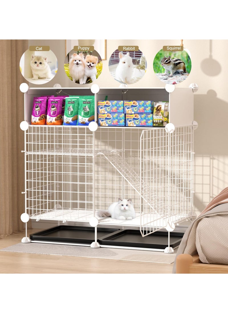XiuWoo DIY Pet Playpen Crate Pet Cage with Top Storage Shef Kennel Puppy Playpen Pet Portable Metal Wire Yard Fence Indoor Outdoor with Pull Out Tray For Dog Cat Rabbit  - Image 1