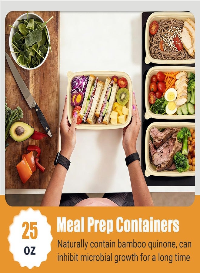 Bmboryxa 50Pack Meal Prep Containers Reusable with Lids, 25oz Bamboo-Powder Food Containers for Lunch Portion Control To Go Takeout Party Supplies, Safe for Microwave Freezer Dishwasher - Image 3