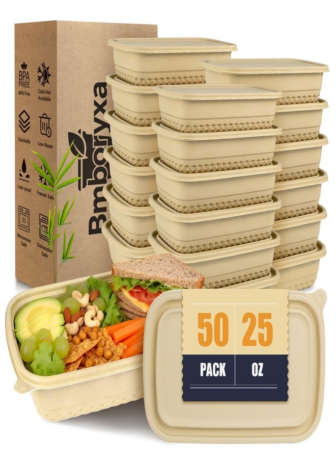 Bmboryxa 50Pack Meal Prep Containers Reusable with Lids, 25oz Bamboo-Powder Food Containers for Lunch Portion Control To Go Takeout Party Supplies, Safe for Microwave Freezer Dishwasher - Image 1