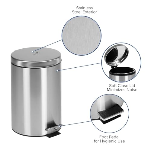DOLPHY Stainless Steel Plain Pedal Dustbin With Plastic Bucket And Lid | Trash Can, Round Shape Dustbin For Home, Bathroom, Kitchen, Office, Bedroom (3 Litres- 6 * 10 Inches)(small size) - Image 2