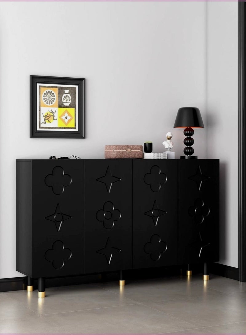 Merry Moments Modern Storage Luxury Locker Shoe Cabinet Shoes Rack Stand Shoe Shelf Free Standing Shoe Storage Organizer for Entryway Living Room Bedroom Black Colour L140xH98xW35 cm - Image 1