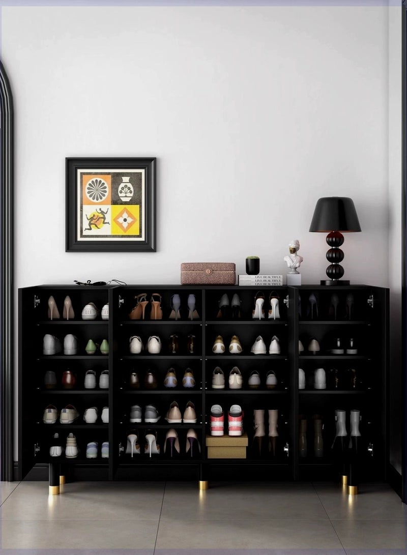 Merry Moments Modern Storage Luxury Locker Shoe Cabinet Shoes Rack Stand Shoe Shelf Free Standing Shoe Storage Organizer for Entryway Living Room Bedroom Black Colour L140xH98xW35 cm - Image 3