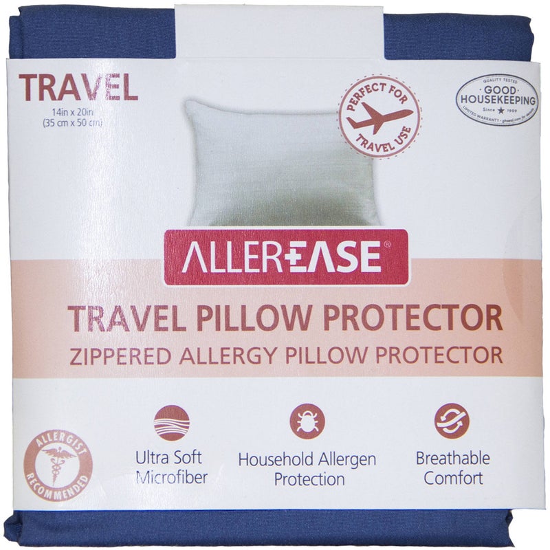 Aller-Ease AllerEase Ultra Soft Advanced Allergy Protection Machine Washable Durable Zippered Travel Pillow Protector Size 14" x 20" Size Navy - Image 2