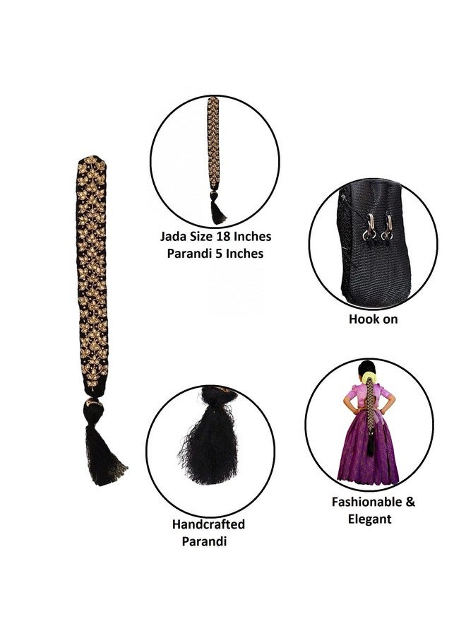 VAMA Fashions Traditional Classical Maggam Work Hair Choti Pulajada Paranda Ornaments Bharatanatyam Poola Jada Jadai Alangaram Kuchipudi Savaram For Kids Girls, Golden - Image 2