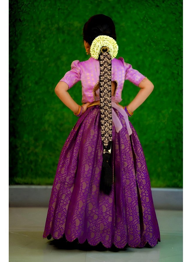 VAMA Fashions Traditional Classical Maggam Work Hair Choti Pulajada Paranda Ornaments Bharatanatyam Poola Jada Jadai Alangaram Kuchipudi Savaram For Kids Girls, Golden - Image 3