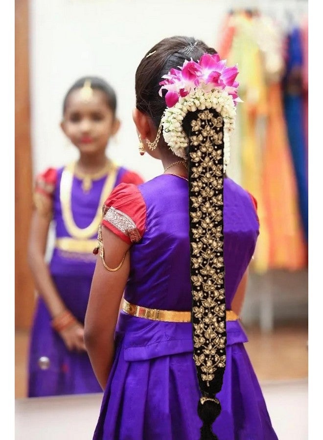 VAMA Fashions Traditional Classical Maggam Work Hair Choti Pulajada Paranda Ornaments Bharatanatyam Poola Jada Jadai Alangaram Kuchipudi Savaram For Kids Girls, Golden - Image 1