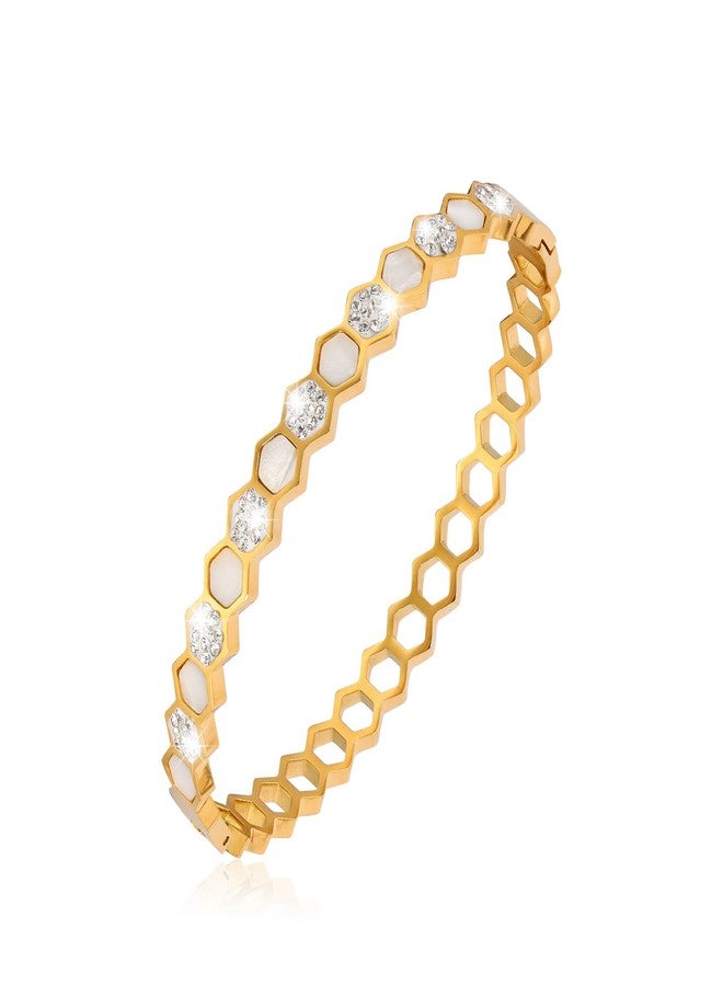 MILAKOO Honeycomb Hexagon Bangle with Cubic Zirconia Bracelet for Women Dainty Thin Classic Bangle Gifts - Image 1