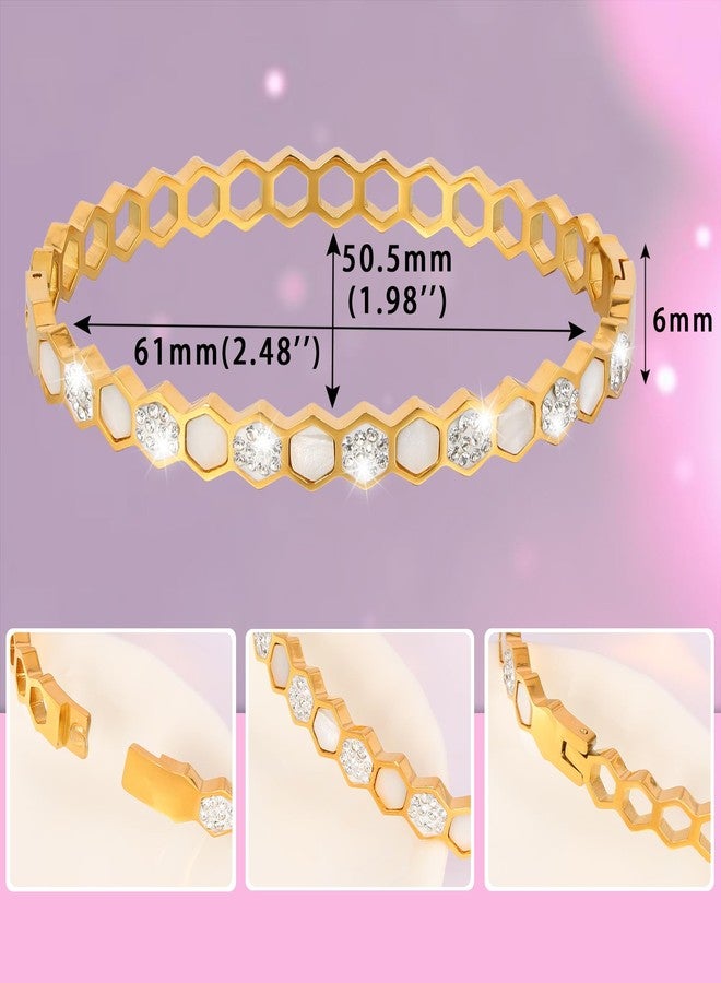MILAKOO Honeycomb Hexagon Bangle with Cubic Zirconia Bracelet for Women Dainty Thin Classic Bangle Gifts - Image 2