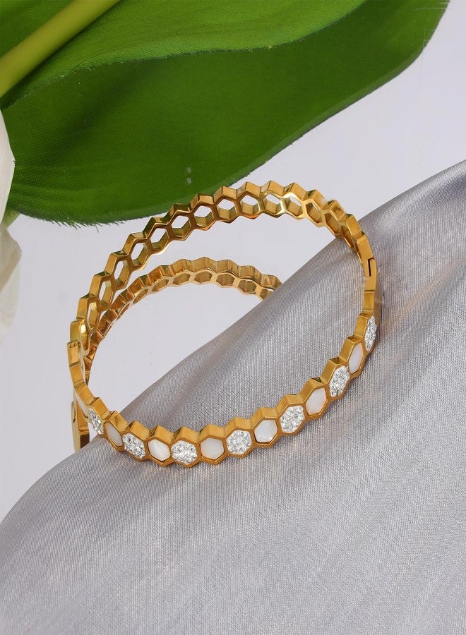 MILAKOO Honeycomb Hexagon Bangle with Cubic Zirconia Bracelet for Women Dainty Thin Classic Bangle Gifts - Image 3