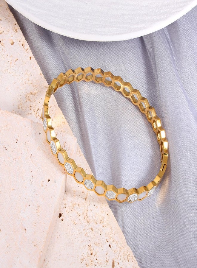 MILAKOO Honeycomb Hexagon Bangle with Cubic Zirconia Bracelet for Women Dainty Thin Classic Bangle Gifts - Image 4
